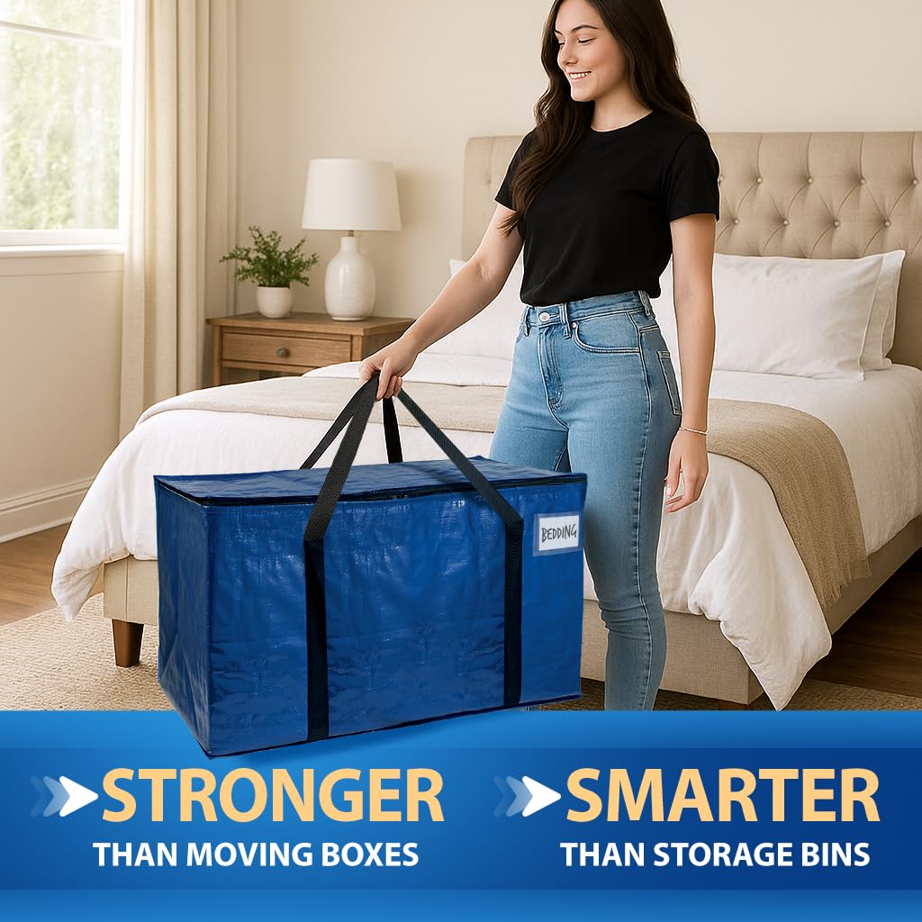 ClearSpace Heavy Duty Moving Bags or Storage Bins with Lids, Blue, 10 Pack