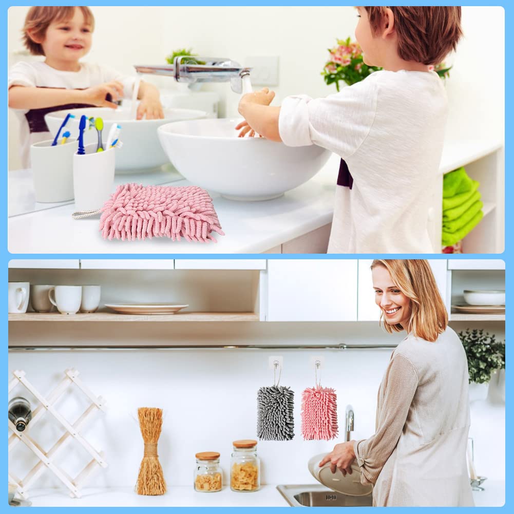 Cosysparks Microfibre Hand Towels, Soft & Plush Small Hand Towel Quick-Drying Super Absorbent Chenille Hand Towels with Hanging Loop for Kitchen and