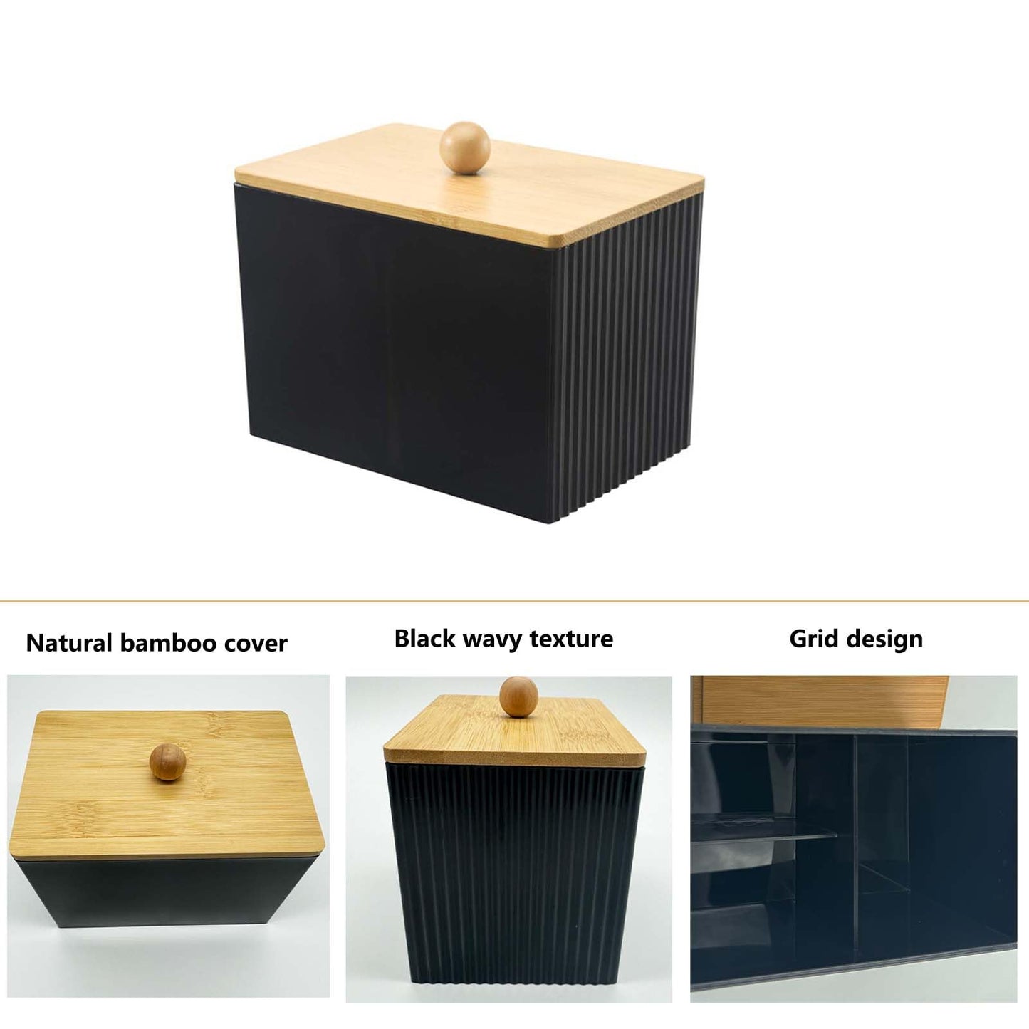 SVOCK Acrylic Cotton Bud Holder 3 Compartment Dressing Table Accessories with Wood Lid