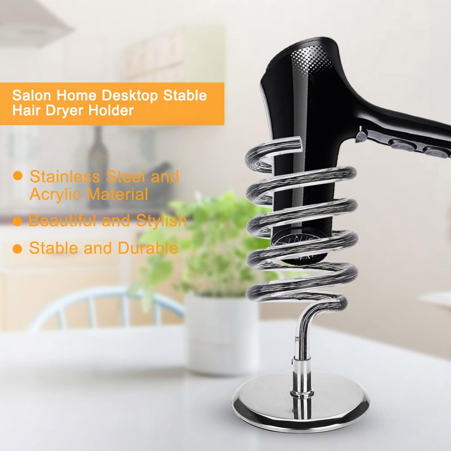 Hair Dryer Holder, Stainless Steel Base Salon Home Desktop Stable Acrylic Hairdryer Station Hair Dryer Holder for Bathroom, Bedroom, Barbershop