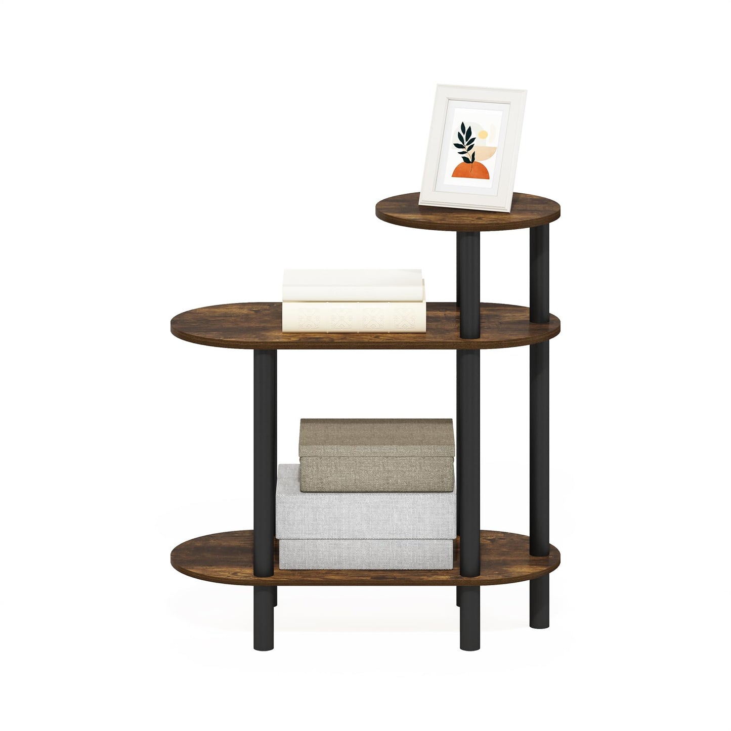 Furinno TURN-N-TUBE Side Table, 3-Tier Oval Sofa End Table with Open Shelf, Toolless Assembly Night Stand, Bedside Table, for Living Room, Bedroom