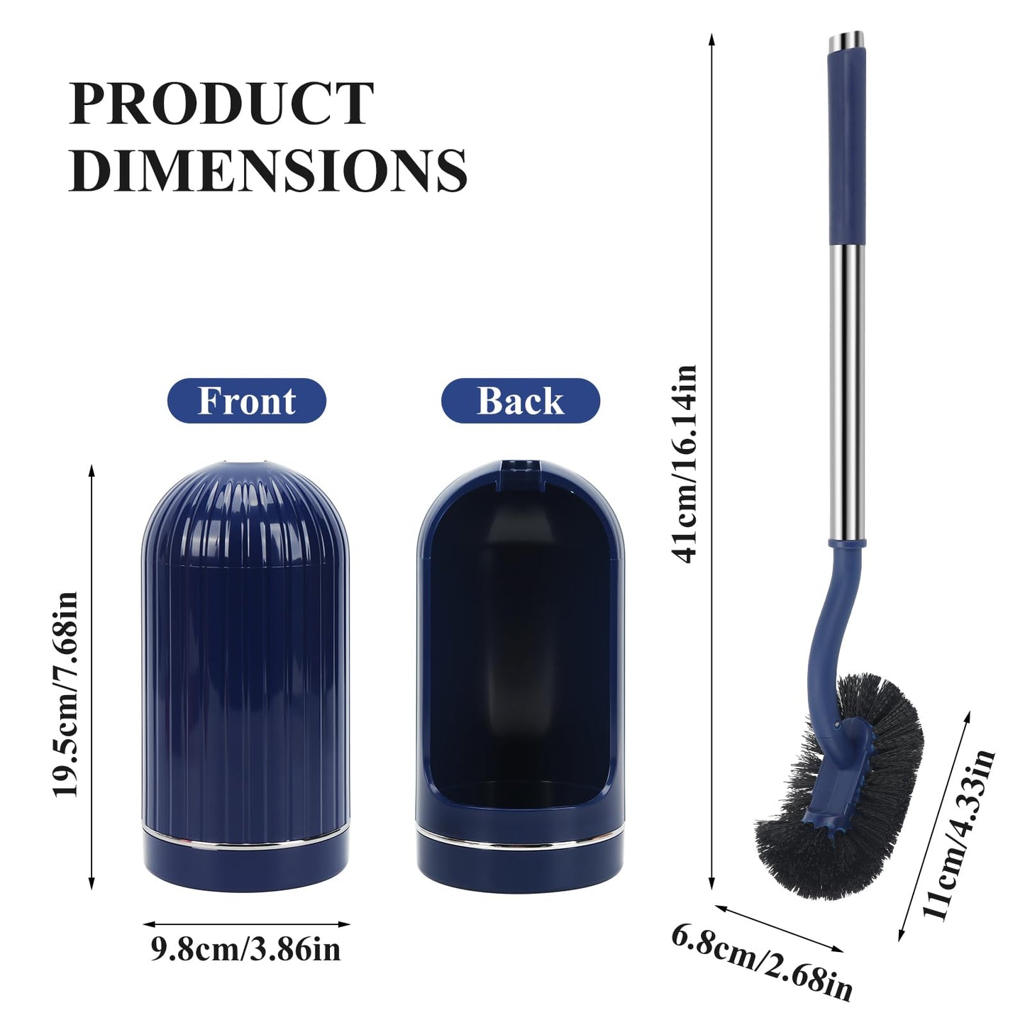Toilet Brush, Toilet Brushes with Holders, Curved Toilet Brush with Edge Cleaner, Stainless Steel & Plastic Handle, Bathroom Cleaning Brush