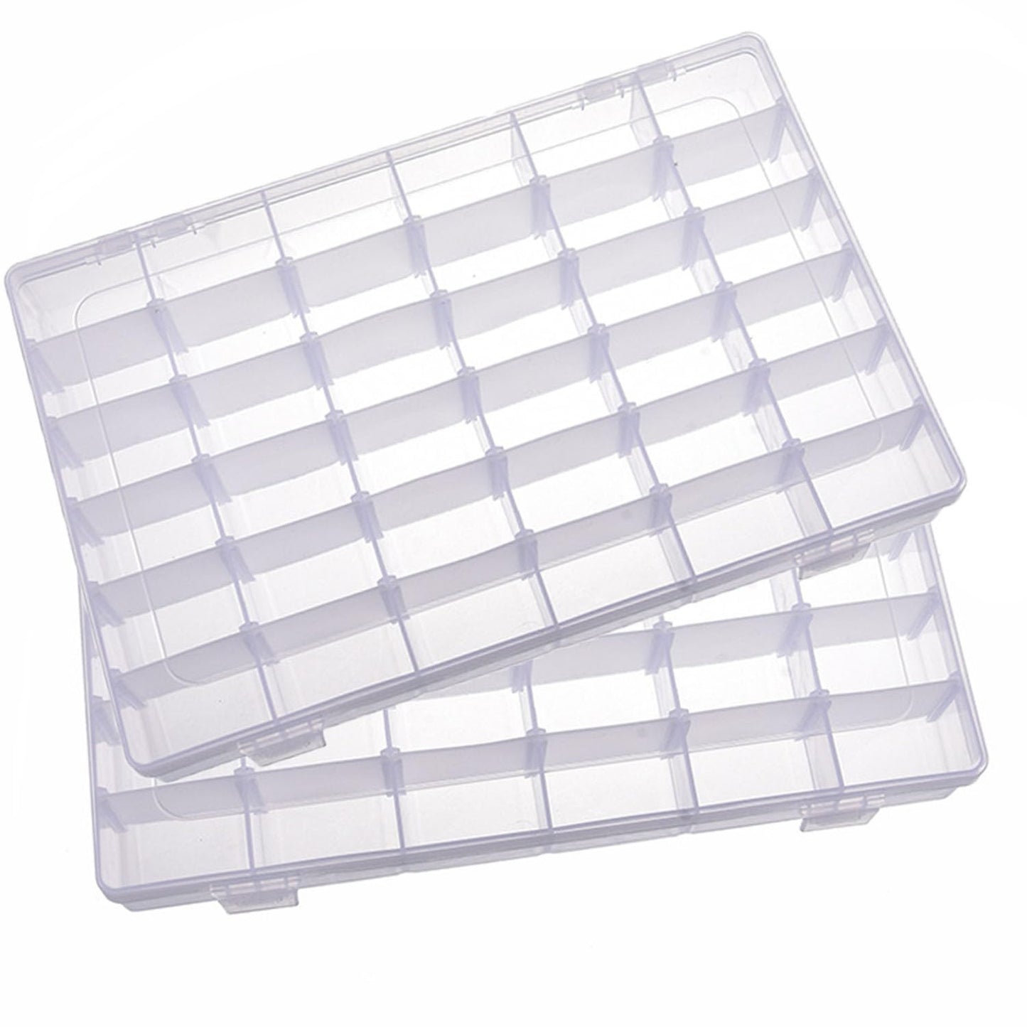 YBhuoo 2 Pack Clear 36 Grids Organiser Storage Box – Plastic Stackable Storage Box with Adjustable Dividers for Crafts, Beads, Jewelry, Art DIY