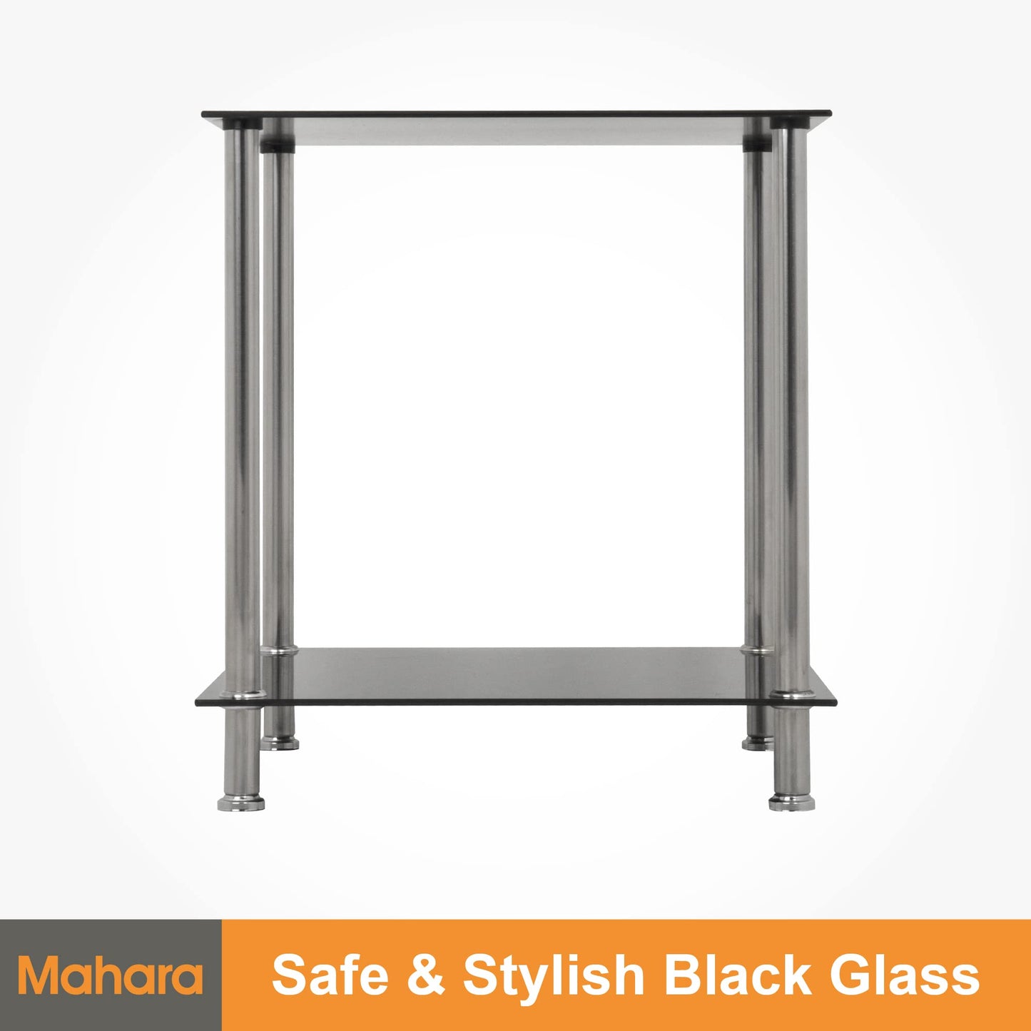 mahara Black Glass Side Table - Coffee Table - End Table - with glass shelf - Square, 45cm x 45cm, for Living Rooms, Lounges, Studies