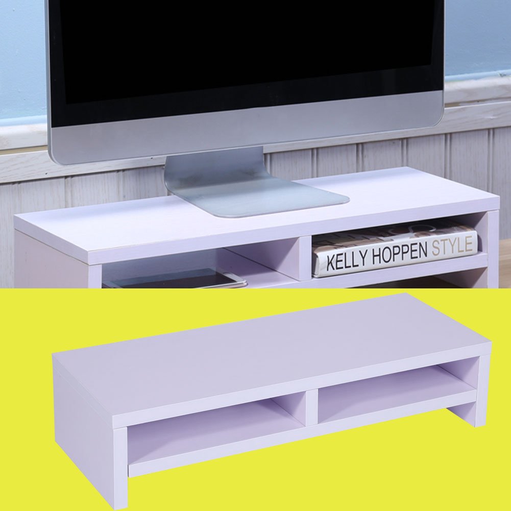 BONTEC Monitor Stand Riser 2 Tier Wooden Desk Shelf with Drawer, Ergonomic Computer Riser for Desk