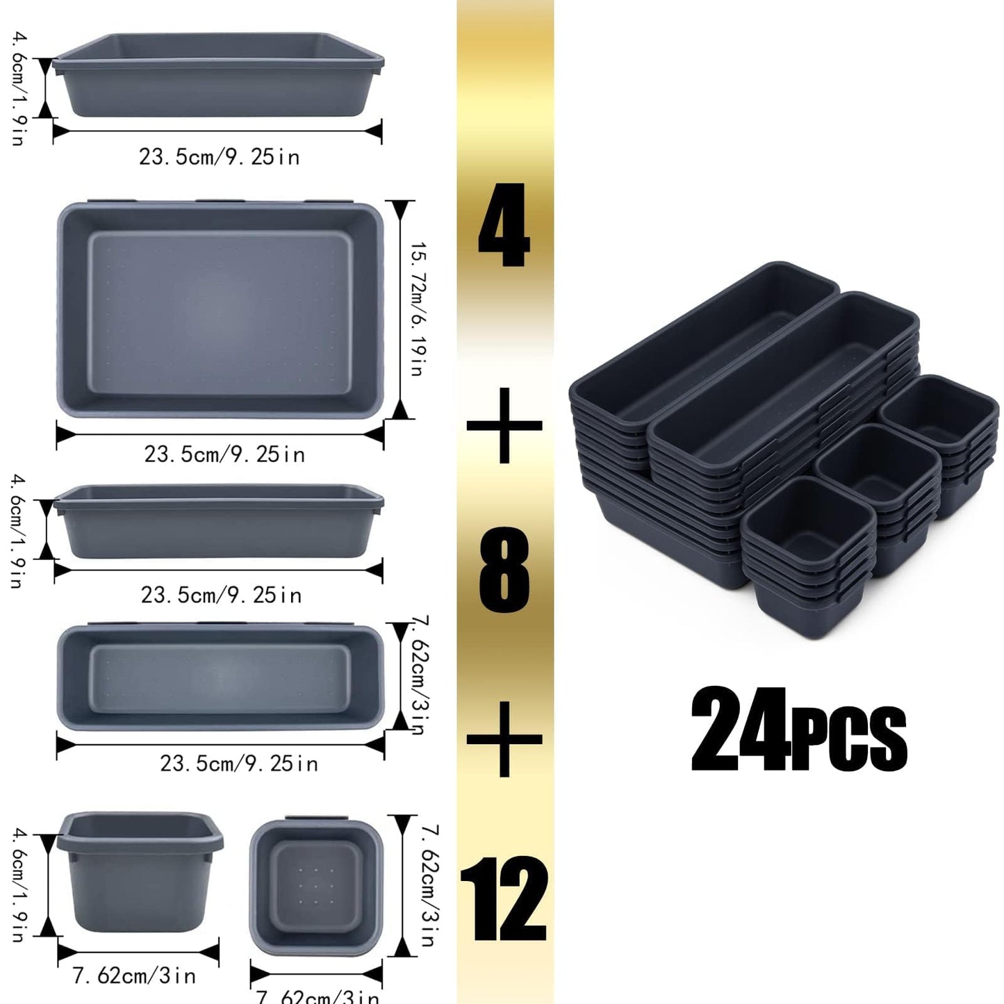 Nuts OT nuts Desk Drawer Organiser Tidy Dividers 24Pcs Makeup Dividers 3 Sizes Plastic Trays for Storage for Dresser Cosmetics Office Stationery