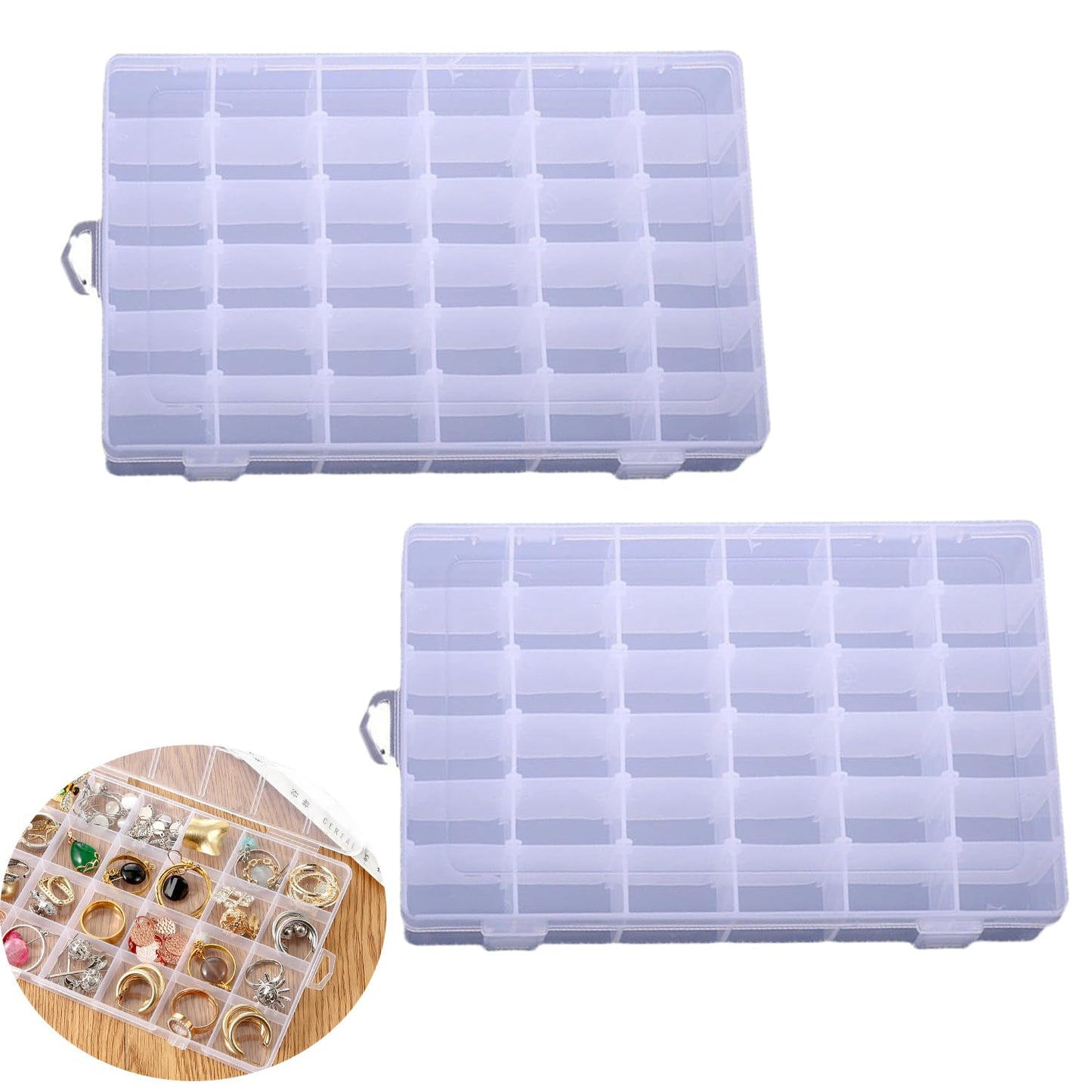 2pcs Plastic Organizer Container Box with Adjustable Dividers, 36 Grids Clear Plastic Parts Organizer Box Compartment Container for Bead, Nail