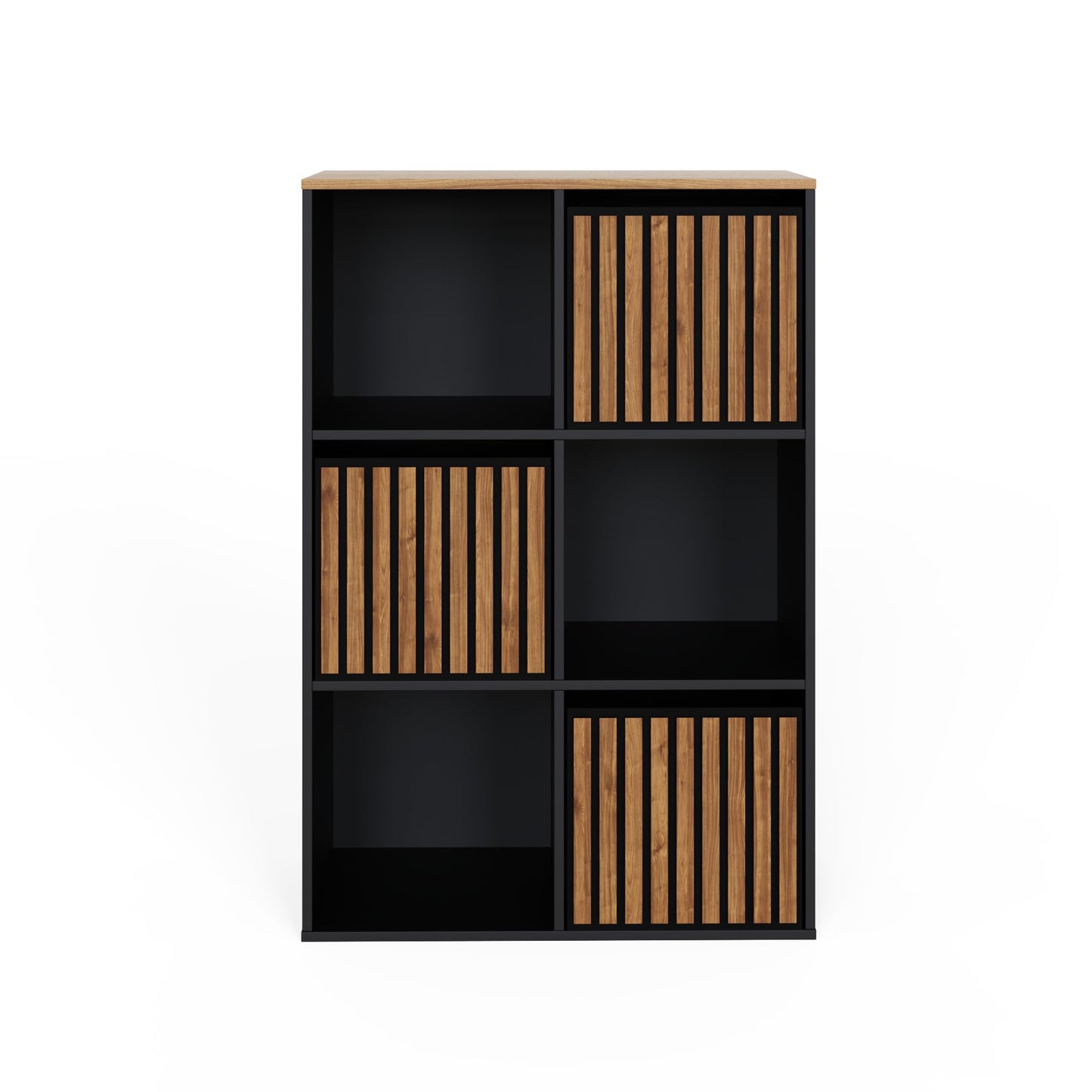 GFW Kube Cube Storage Unit with Open & Hidden Storage, Black & Walnut Effect Shelving Unit for Living Room, Bedroom or Office
