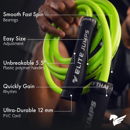 Elite Jumps Muay Thai 3.0 Weighted Jump Rope - Professionally Designed for High-Intensity Training - MMA Fitness - Heavy PVC for Full Body Workout