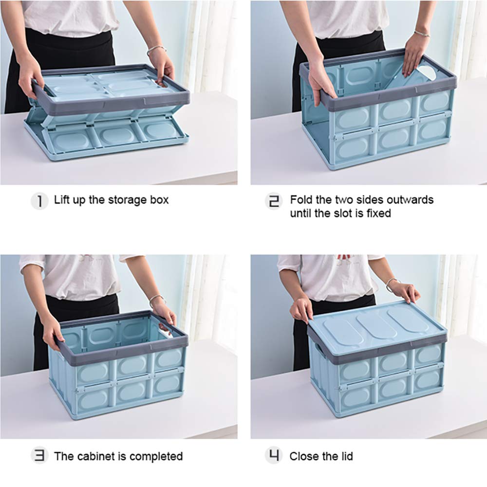 Tuevob Collapsible Storage Boxes 2 Pack 30L Lidded Plastic Tote Storage Box Container Stackable Folding Utility Crate for Clothes, Toys, Books