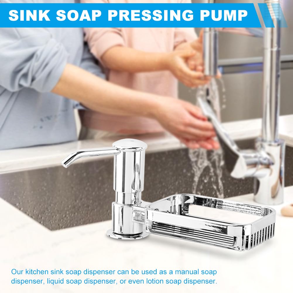 Dish Soap Dispenser for Kitchen Sink, Built in Soap Dispenser Pump with Sponge Holder,Long Mouth Outlet