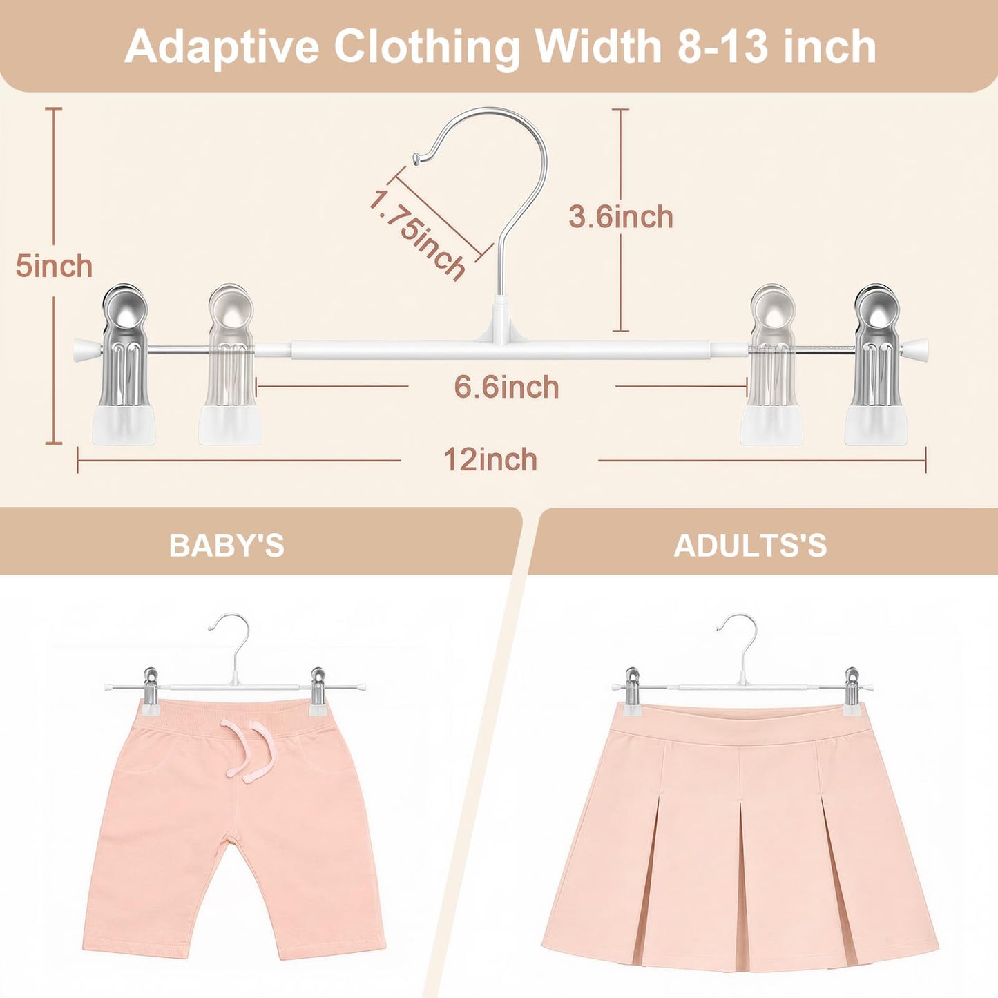 OAMCEG 12 Pack Trouser Hangers - Adjustable Non-Slip Clips, Stainless Steel Metal Skirt & Trousers Hangers