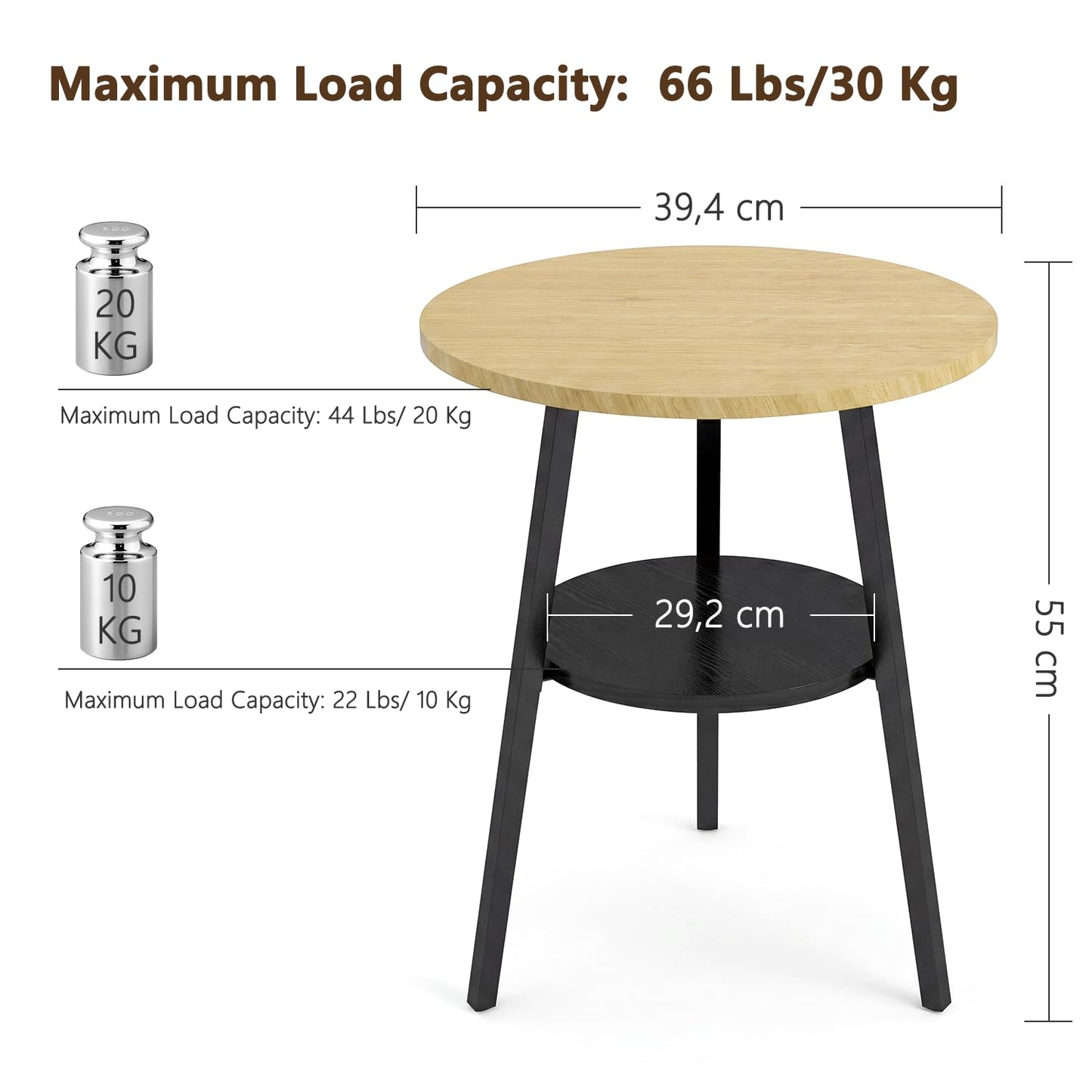 Small Round Side Table, 2-Tier Coffee Table with Storage Shelf