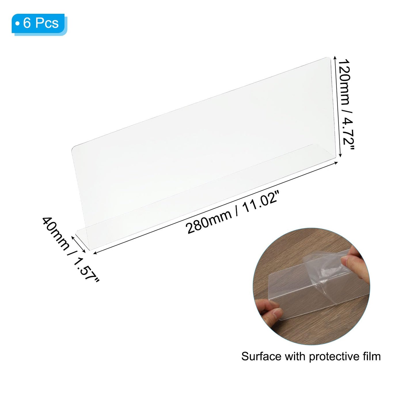 PATIKIL 6 Pack Shelf Dividers for Closet Organization, 280 x 40 x 120mm Acrylic Closets Separator Kitchen Cabinet Shelves Under Bed Blocker for