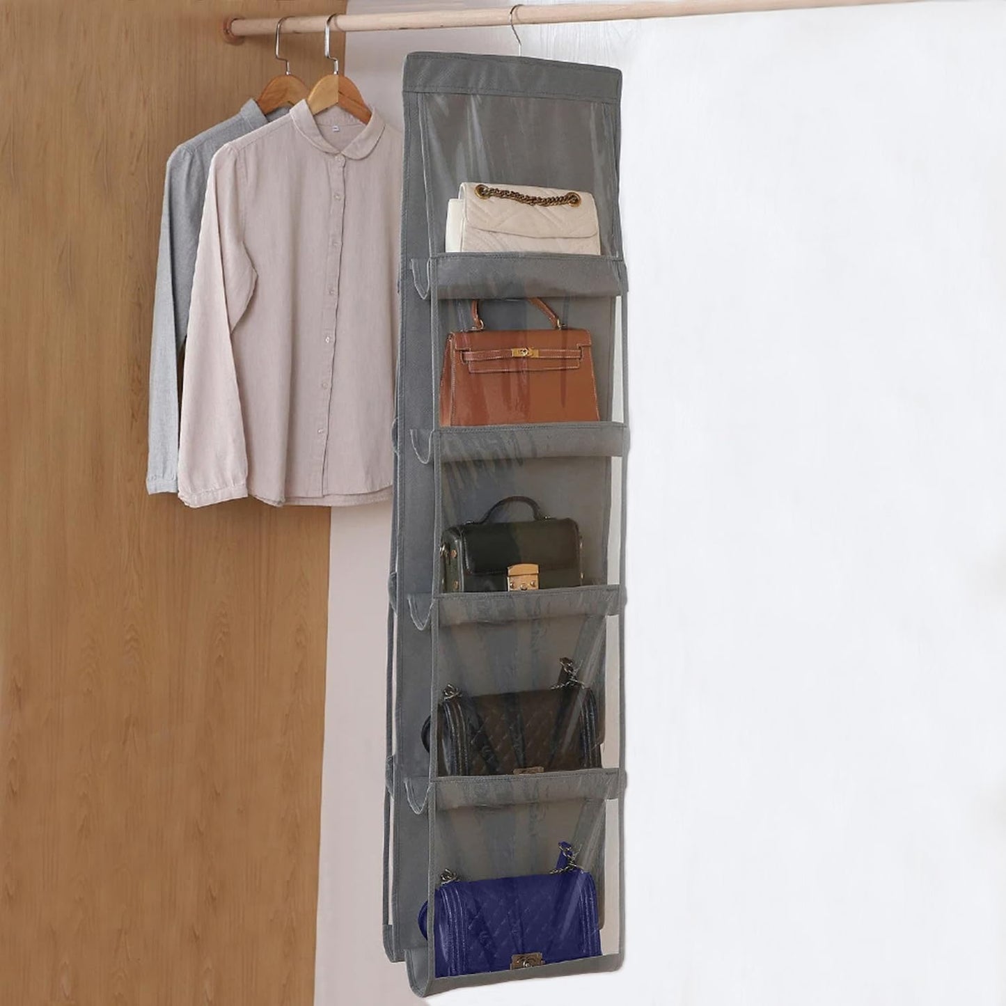 CJWLKJ 10 Pockets Hanging Purse Handbag Organizer Clear Hanging Shelf Bag Collection Storage Holder Purse Bag Wardrobe Closet Space Saving Organizers