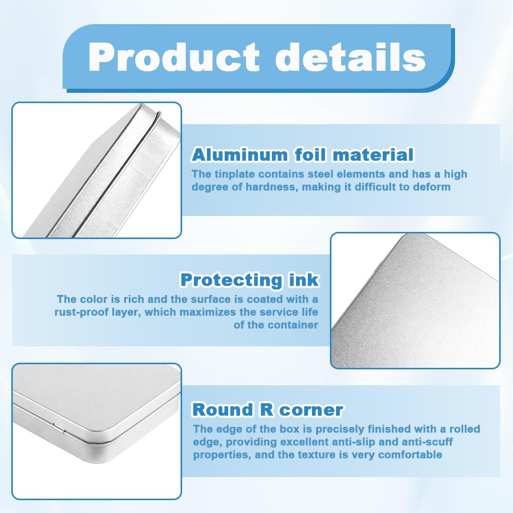 TONGIHS 4 Pcs Square Silver Metal Tins,for Candle Making,Candies,Gifts,Silver