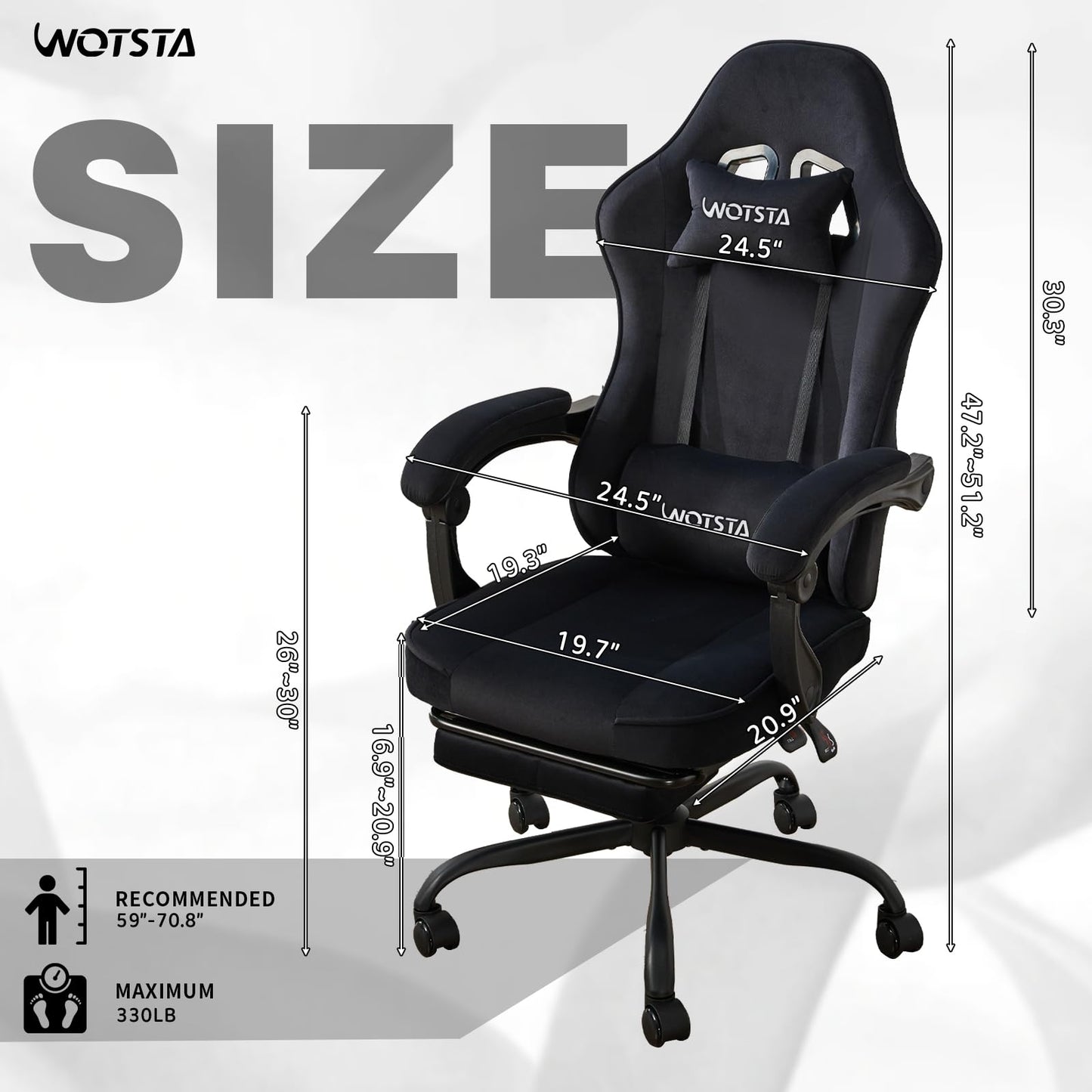 WOTSTA Gaming Chair for Adults, Ergonomic Gaming Chair with Footrest, Lumbar Support and Headrest, Adjustable Height computer chairs gaming