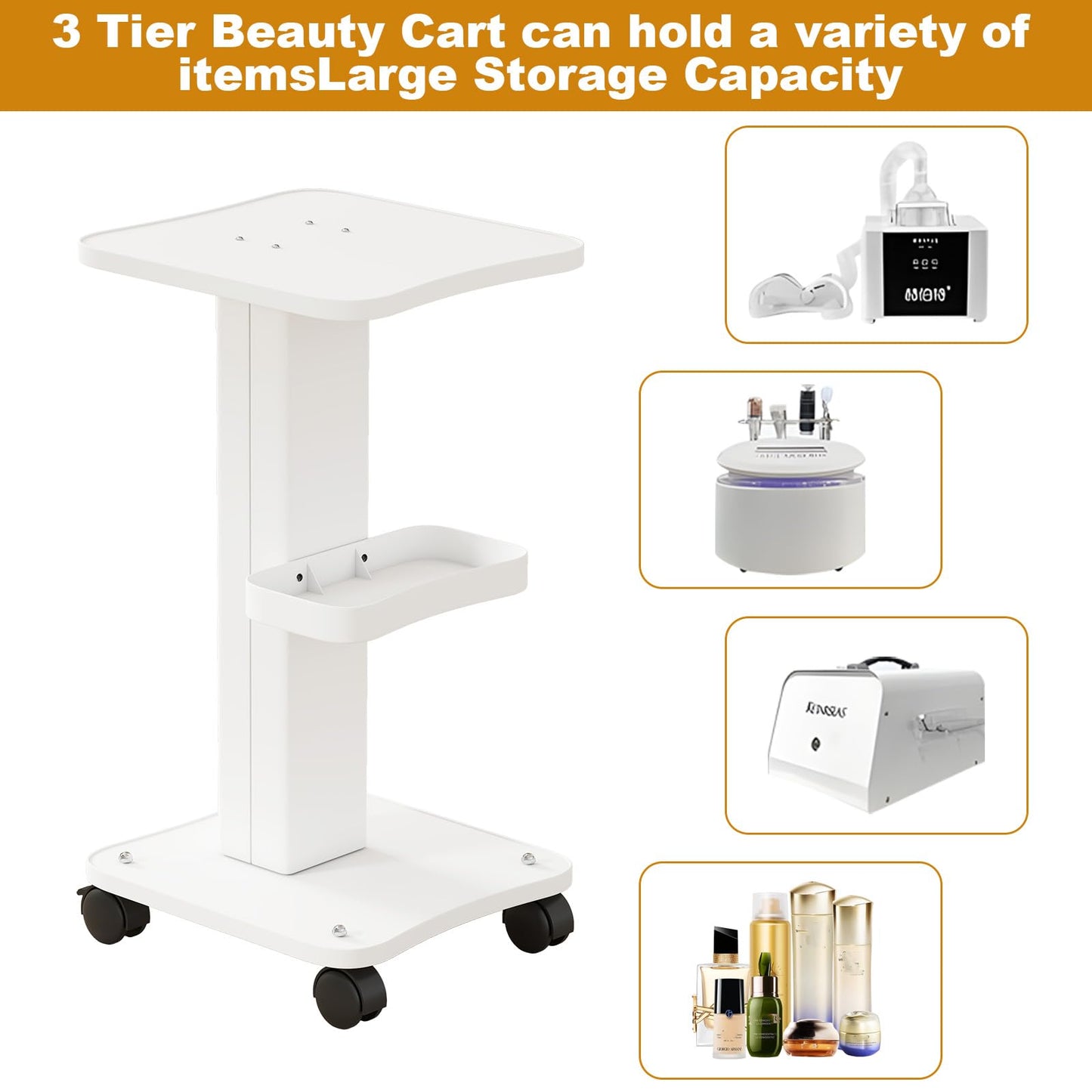 ybaymy Beauty Trolley on Wheels Salon Equipment Trolley Carts Beauty Rolling Cart Mobile Cart Rack Storage Tray for Hair Salons Spas Barber Shops