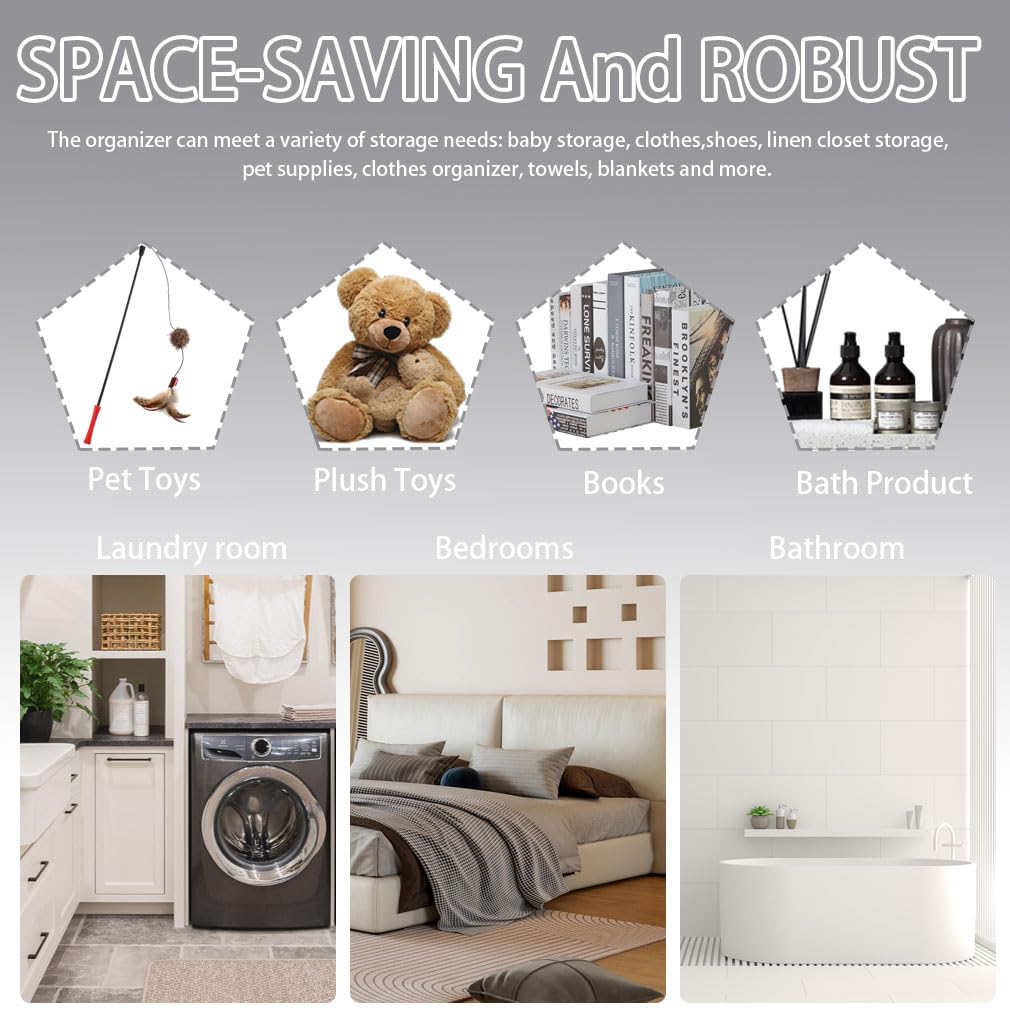 June Tech 3 Pcs Fabric Canvas Storage Boxes with Handles - Small Grey Storage Basket for Cupboards, Shelves, Toys, Clothes, Office