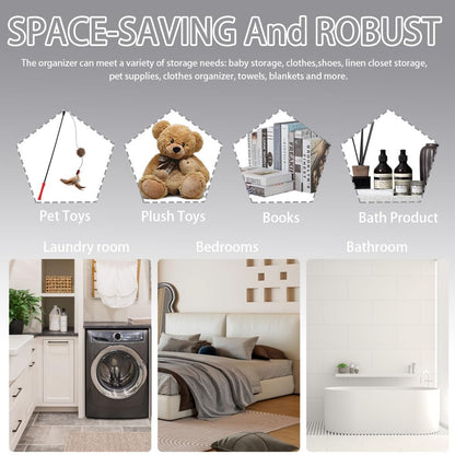 June Tech 3 Pcs Fabric Canvas Storage Boxes with Handles - Small Grey Storage Basket for Cupboards, Shelves, Toys, Clothes, Office