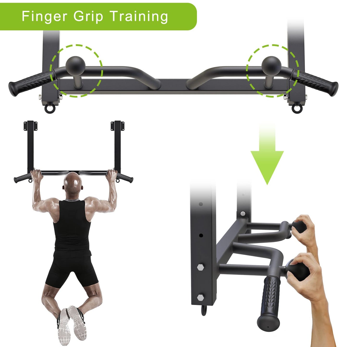 Kipika Multifunctional Joist Mounted Pull Up Bar, 4 Levels of Height Adjustment, Multi-Angle Grip, Chin Up Bar Joist Mount, Home Gym Workout Strength
