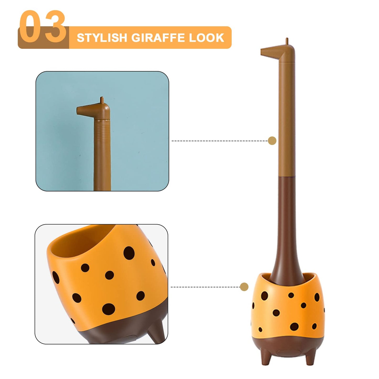 XXFLOWER Toilet Brush Giraffe Shape,Cute Shape Look, PP Bristles Round Brush, Compact Size Toilet Brushes Floor Standing, 1-Pack