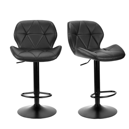 WangPangzi Bar Stools Set of 2 Bar Chairs,Modern Height Adjustable Kitchen Stools With Backs, Swivel Faux Leather Kitchen Island ChairsAll Black