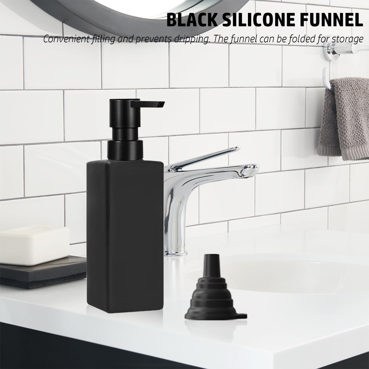 Guokanfly 350ml Black Soap Dispenser, Bathroom Glass Shower Gel Dispenser