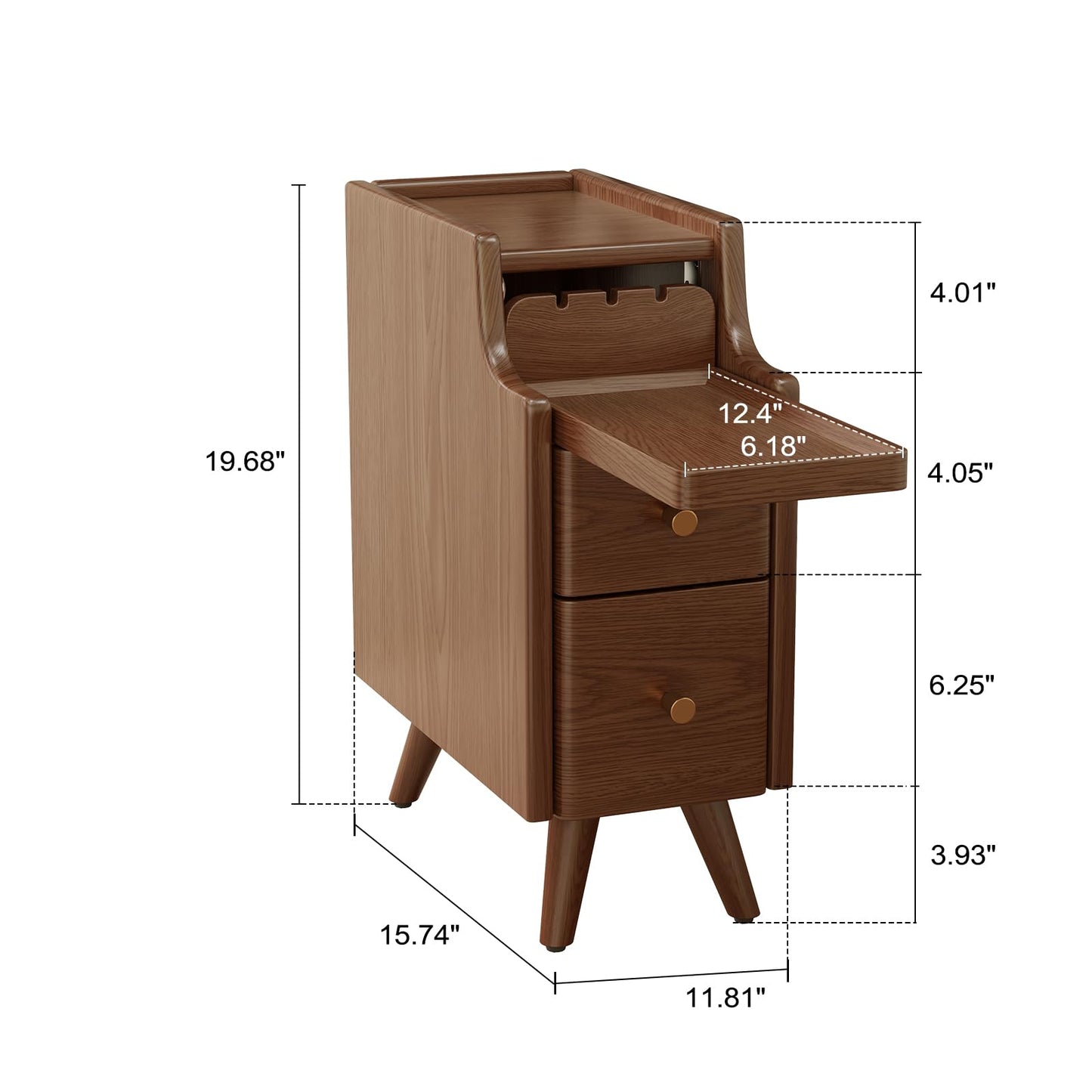AQIMUELE Small Bedside Table, Narrow Bedside Cabinet with 2 Drawers, Slim Bedside Table for Bedroom, 20cm (Walnut)
