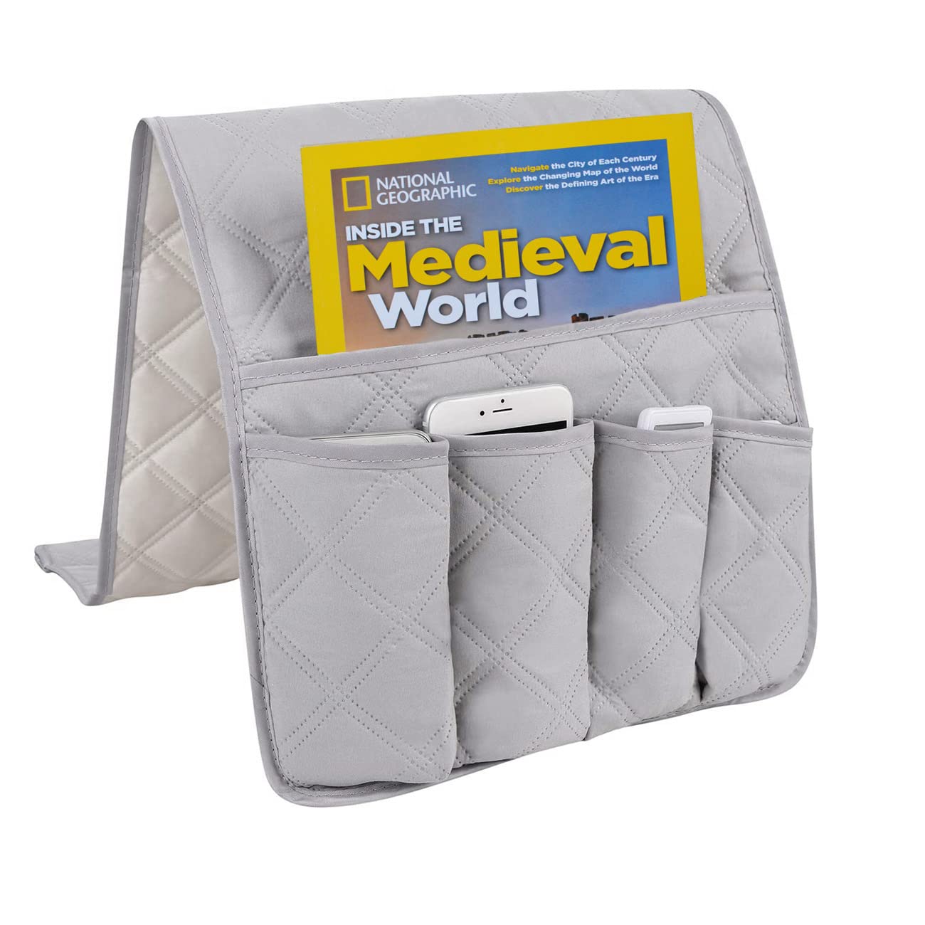 Anti-Slip Sofa Armrest Organiser Caddy Couch Armchair Pocket Organizer Remote Control Holder 5 Pockets Sofa Hanging Storage Bag for Magazine, Books