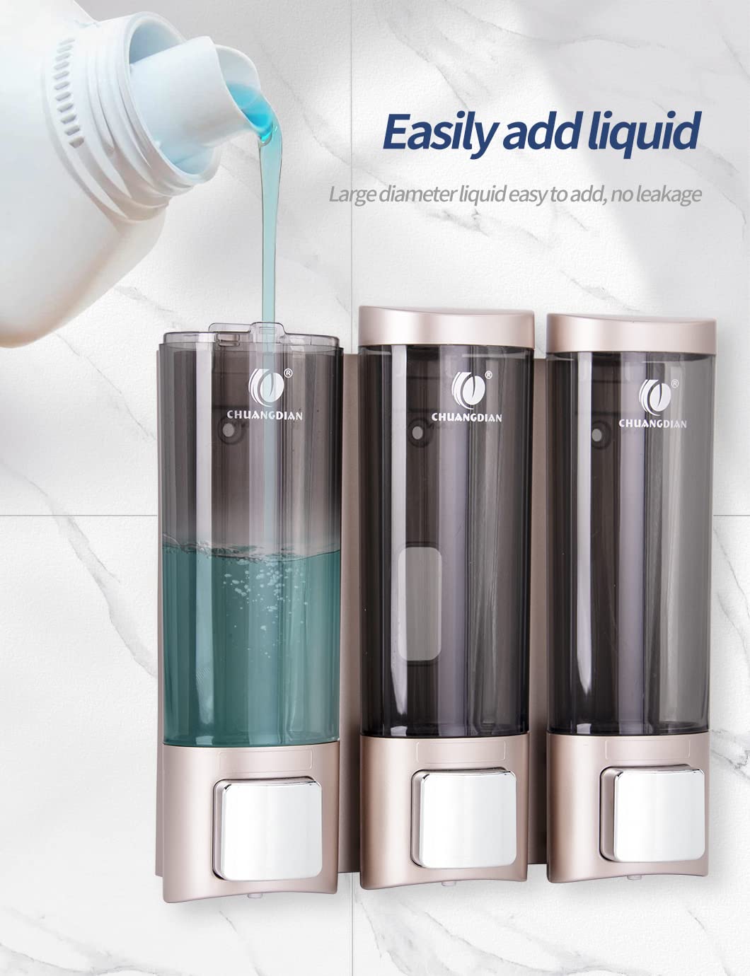 Triple 200ML Soap Dispenser Bathroom Wall Mounted Shower Gel Shampoo and Conditioner Dispenser Kitchen Dish Detergent Container Hand Body Wash Liquid