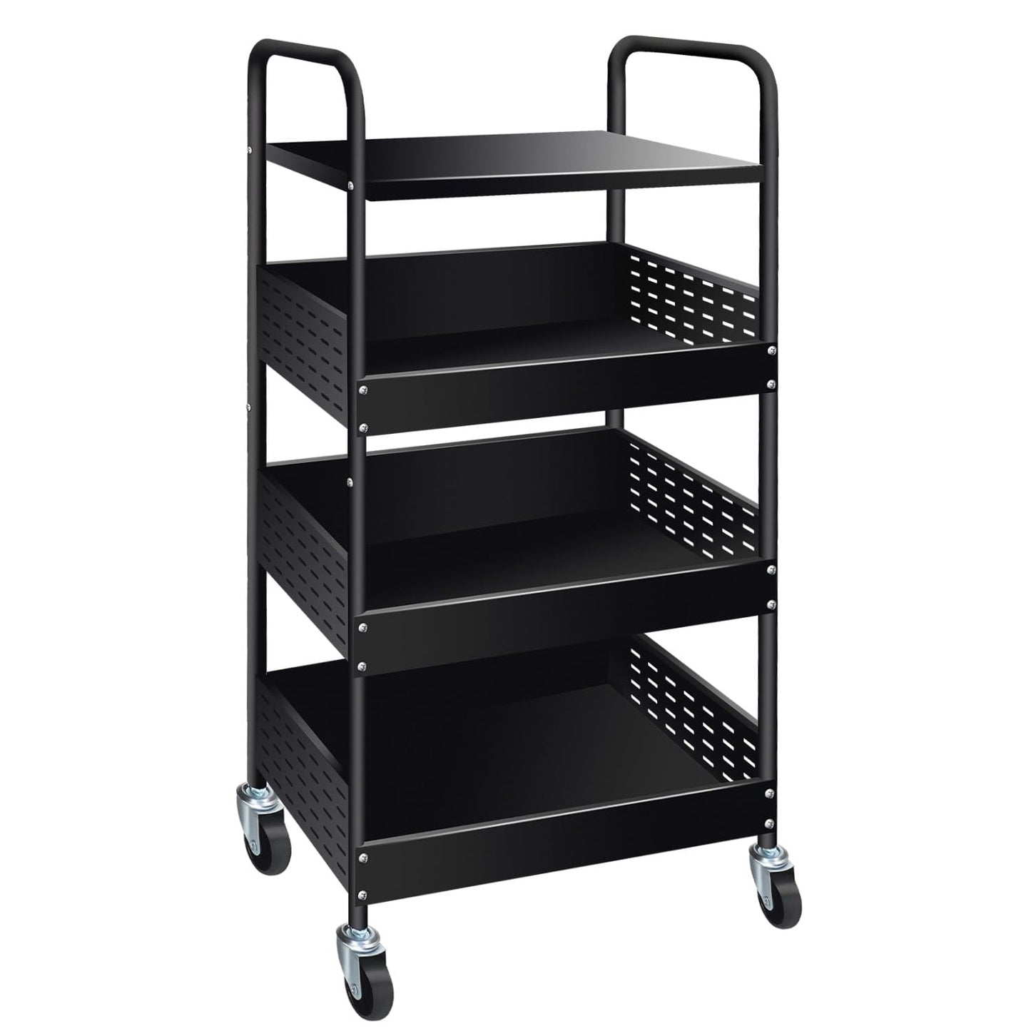 Goodsnetic 4-Tier Trolley Cart, Metal Storage Trolley on Wheels, Black