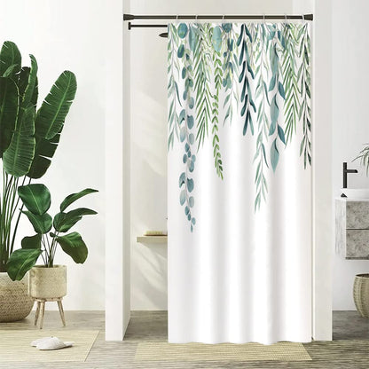 Uiiooazy Sage Green Stall Shower Curtain, Green Eucalyptus Leaves Bath Curtain Mildew and Mould Resistant Polyester Fabric Washable Opaque Shower
