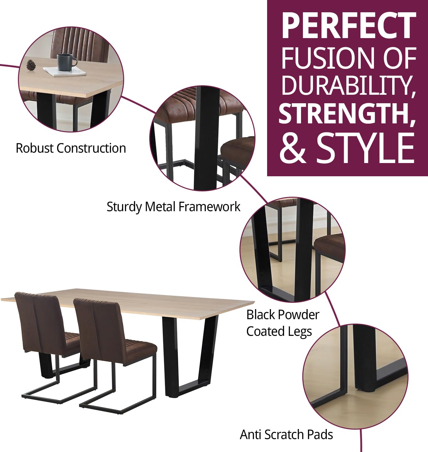 Hallowood Furniture Dudley Modern Industrial Dining Table and Chairs Set 4