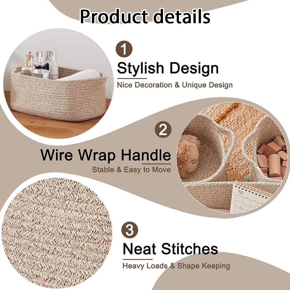 LUFEIS Cotton Rope Storage Basket, 3 Pack Storage Baskets for Shelves, Decorative Woven Baskets for Towels, Books, Toys