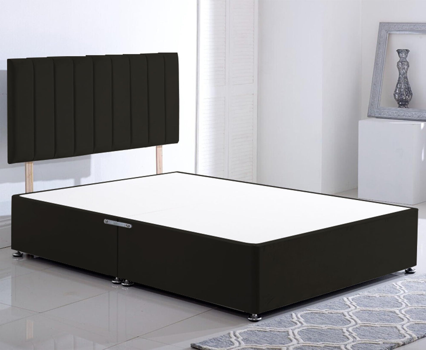 ComfoRest - Elegant 5FT King Size Divan Bed, NO DRAWER | Minimalist Frame for Modern Bedrooms | Durable Design for Versatile Interiors (Black Plush)