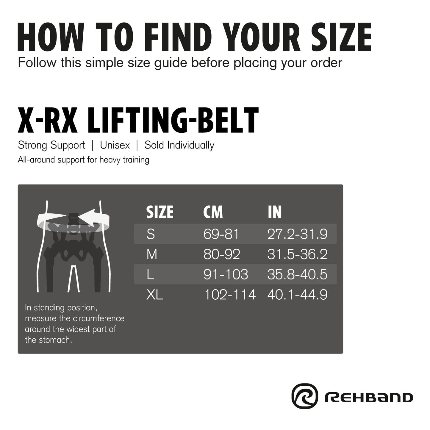 Rehband Weight Lifting Belt - Unisex, Heavy Duty Gym Belt, Black, Size: Small