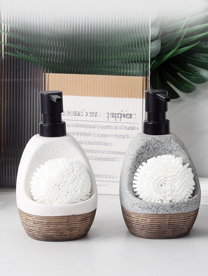 Hosoncovy 450ML Ceramic Liquid Soap Dispenser with Pump ，Pump Bottle Dispenser with Soap/Fome Holder