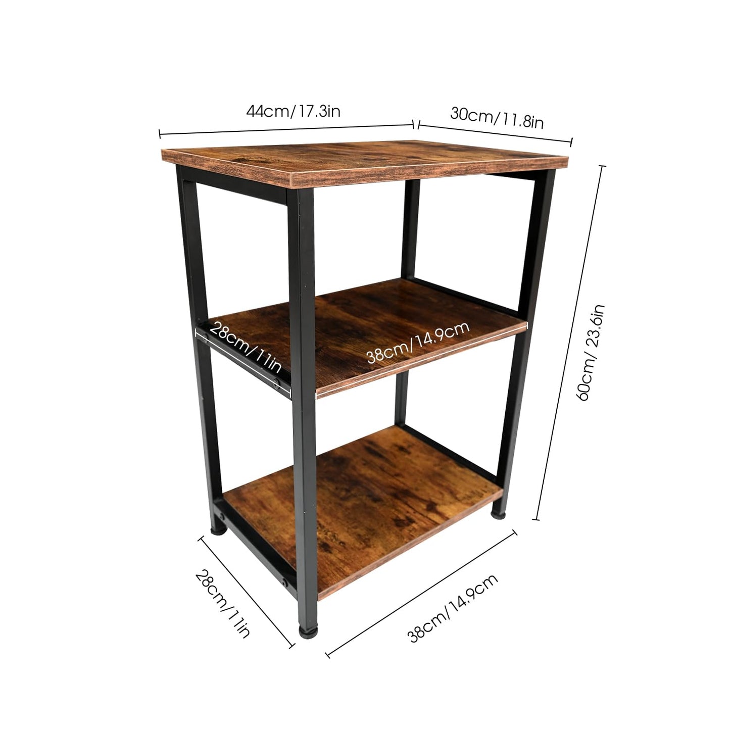 H JINHUI 3-Tier Side Table, Sofa End Table, Solid Wood Tall End Table with Storage Shelves, Nightstand Bedside Table for Living Room Bedroom Office