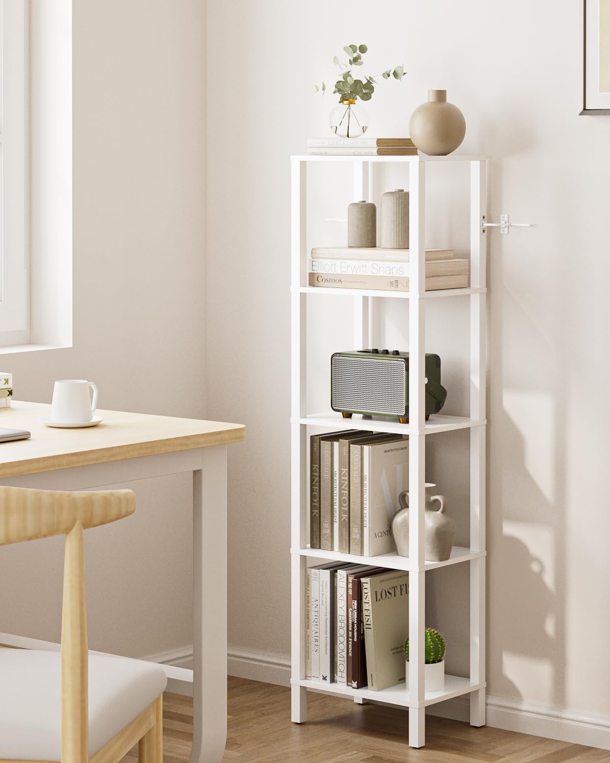 Apetaccat Book Shelf, 5 Tier Tall Bookshelf, Narrow Bookcase with Open Shelves, 38 x 27 x 136CM, Book Shelves for Living Room, Office, Study, White