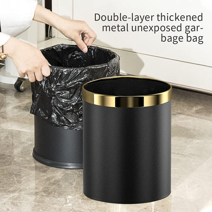 LEASYLIFE 10L/2.6GAL stainless steel trash bin,open top office wastebasket,small waste bin for office,bathroom,bedroom,hotel black