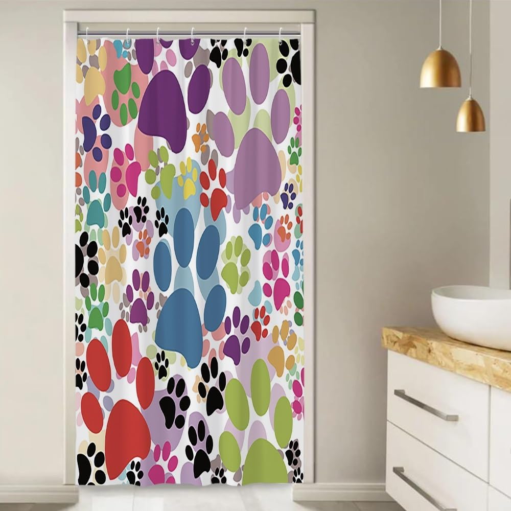 Xiaoterna Dog Paws Shower Curtain Cute Dog Pet Paws Animal Lover Claw Footprint Bathroom Curtain Colorful Cartoon Dog Cat Paw Mould and Mildew