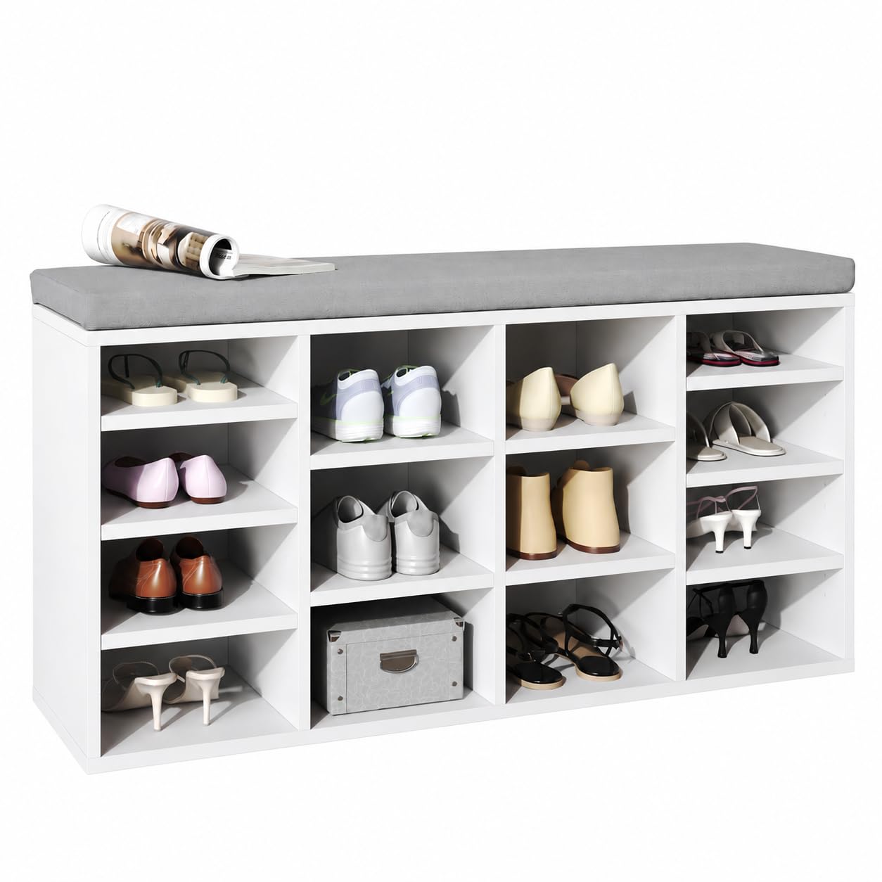 ELEGANT Shoe Storage Bench with Padded Seat & Cushion, 104 x 30 x 48cm