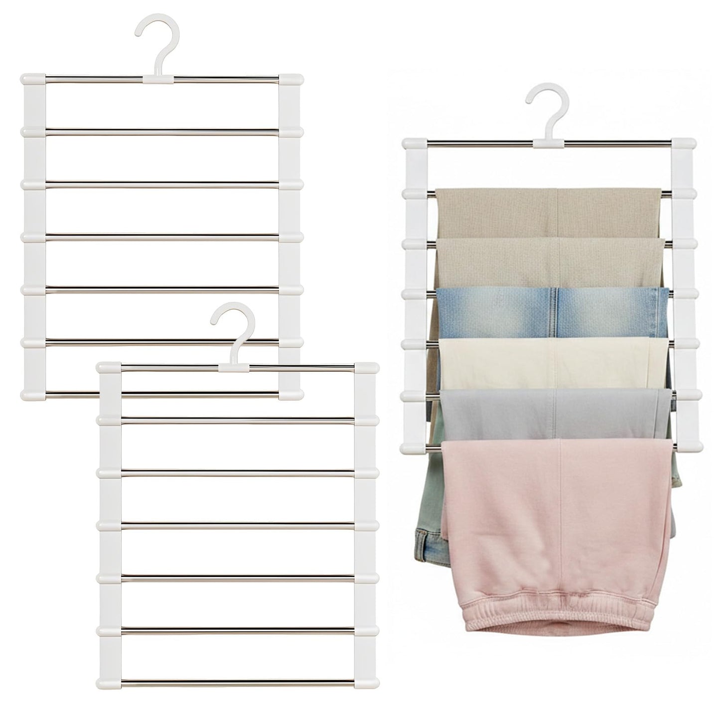3 Pack Trouser Hangers, Trouser Hangers Space Saving Space Saver Trouser Rack 360° Rotatable Multi Layer Pants Hanger Women Man for Jeans Skirt Tie