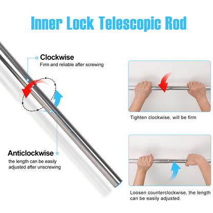 Wardlock 69-120cm Extendable Stainless Steel Wardrobe Rail, Adjustable Clothes Rail Pole With U Shaped End Sockets.