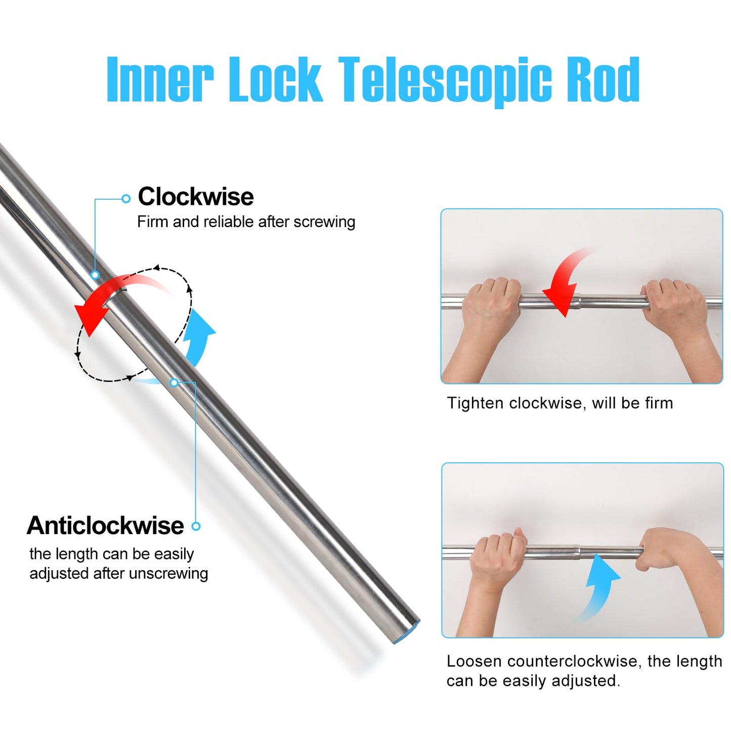 Wardlock 50-80 cm Extendable Stainless Steel Wardrobe Rail, Adjustable Clothes Rail Pole With U Shaped End Sockets.