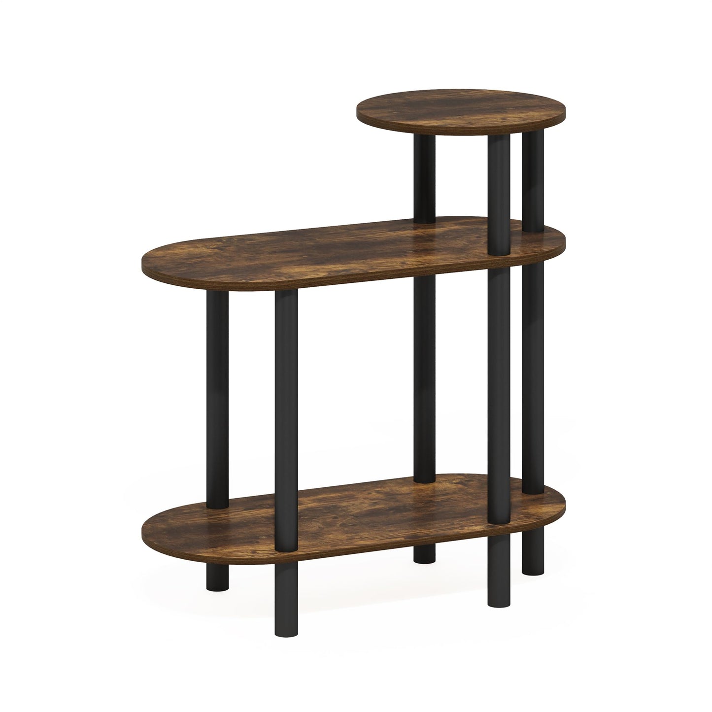 Furinno TURN-N-TUBE Side Table, 3-Tier Oval Sofa End Table with Open Shelf, Toolless Assembly Night Stand, Bedside Table, for Living Room, Bedroom