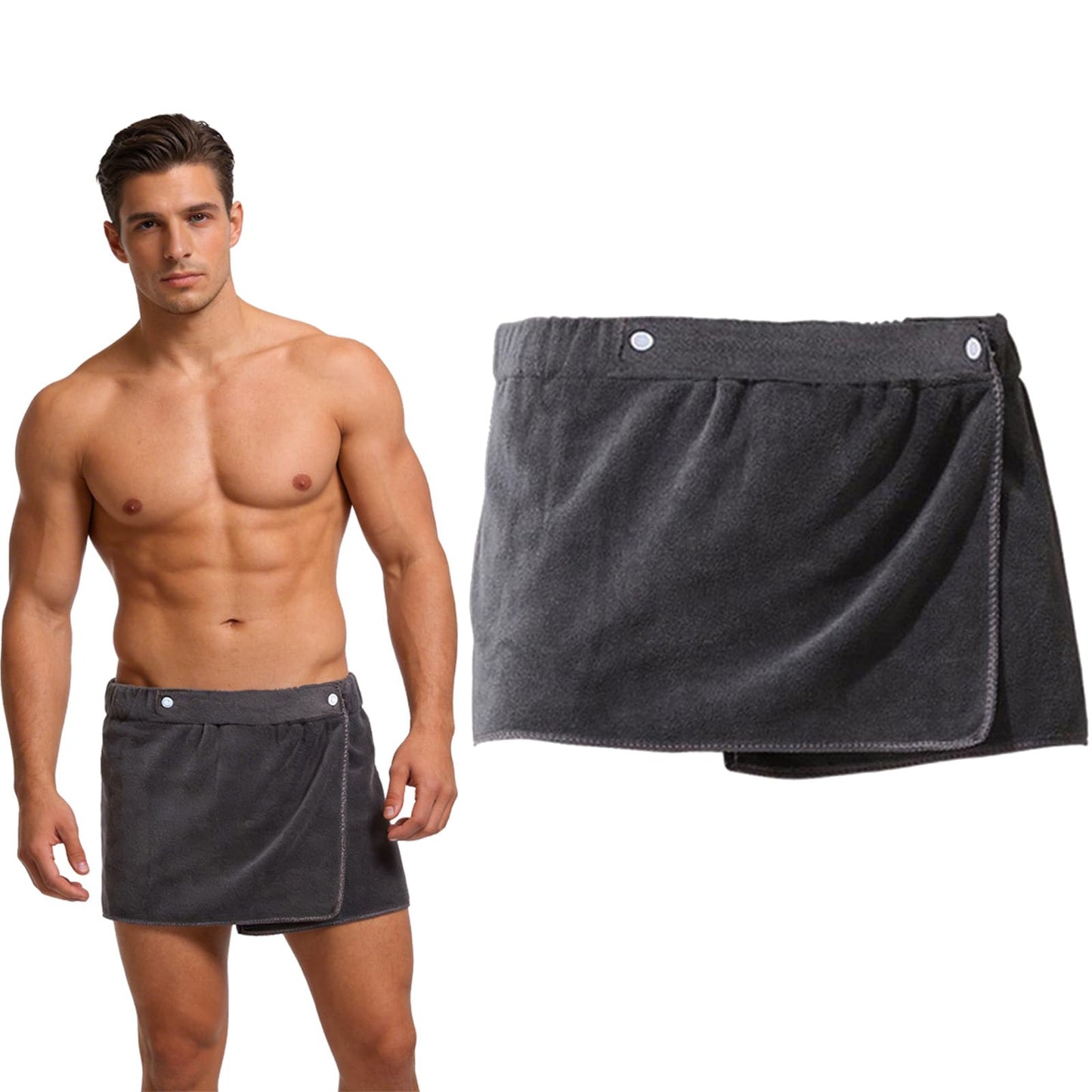 JYJLLM Men's Short Bath Wrap Towel 35x140cm, Grey Quick Dry Microfiber Shower Cover Up for Spa Pool Beach Gym After Bath