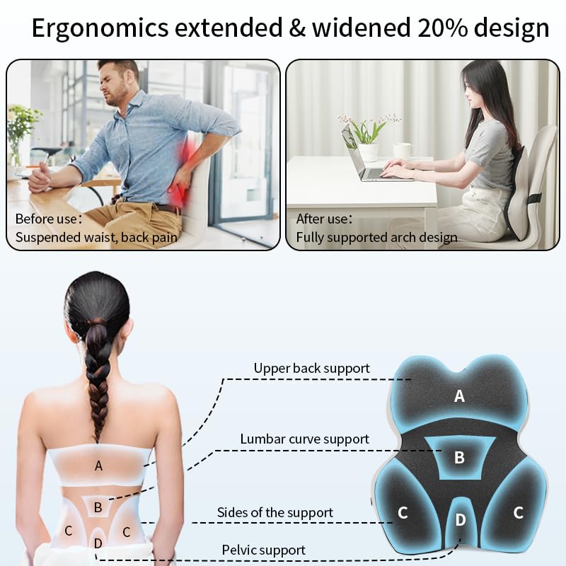 Brightmade Ergonomic Lumbar Support Cushion, Memory Foam Back Pillow for Office & Home Seating, Long Sitting Comfort