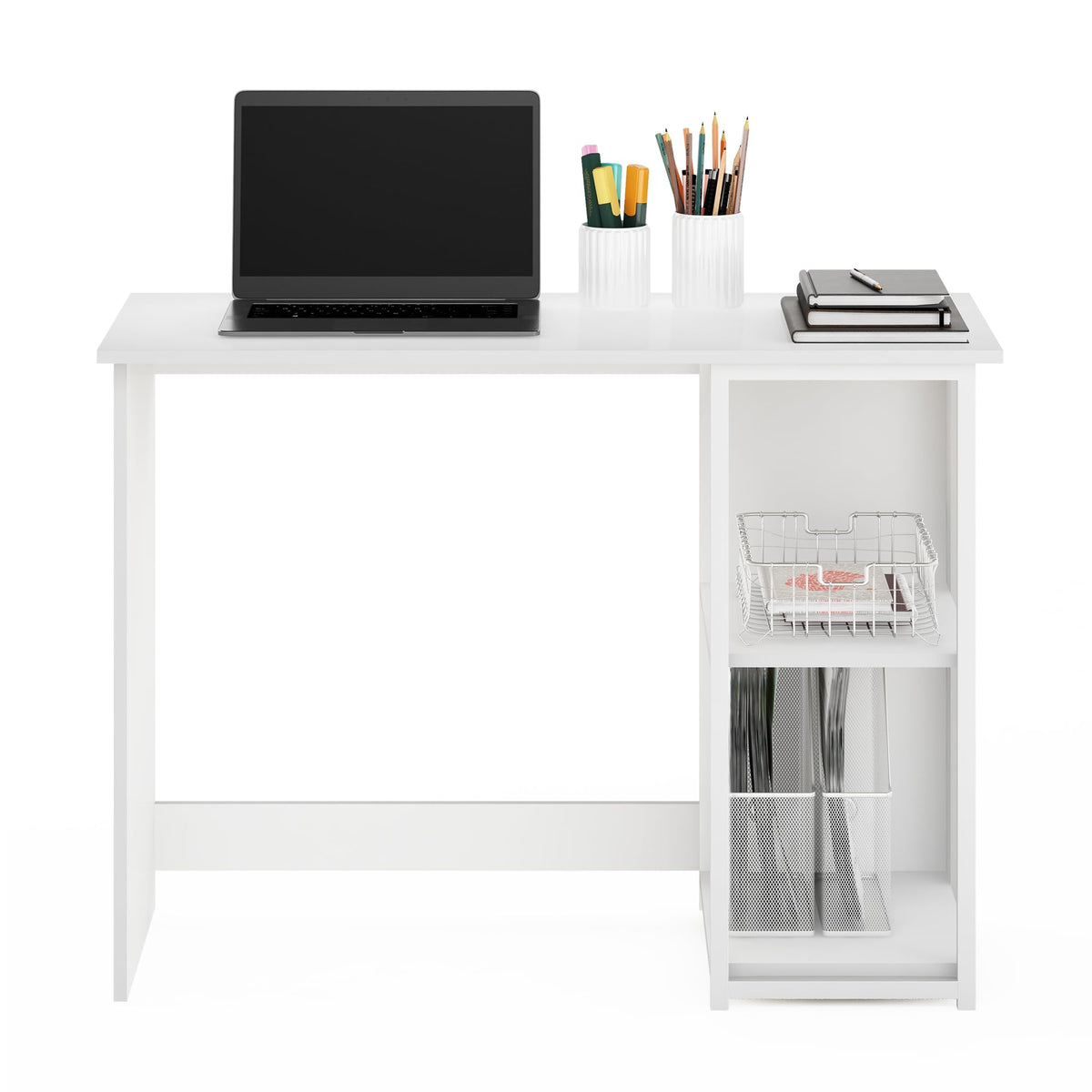 Furinno Computer Desk, Solid White/White, 74.2 D x 101 W x 45 H cm